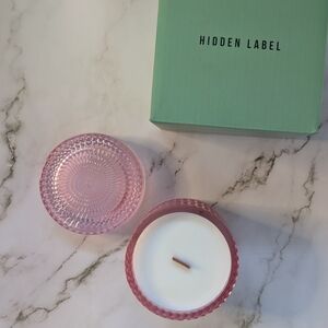 Hidden Label Sandalwood Rose Wood-Wick Candle in Pink Glass